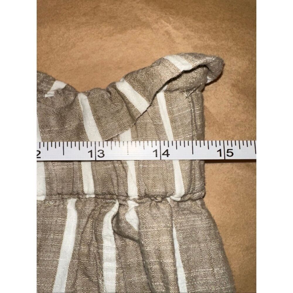 ICHI Sz M Striped Paperbag Shorts Beige White Linen Look Coastal Anthropologie - Picture 9 of 10